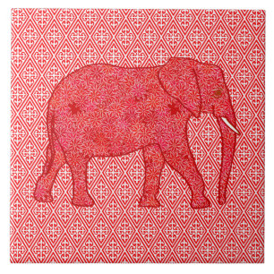 Elefante da flor - vermelho escuro e coral