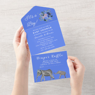 Elefante de Chá de fraldas bonito É um menino azul