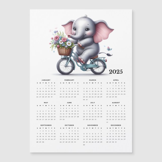 Elefante de Cuta Anexando um Calendário de Íman de (Frente)