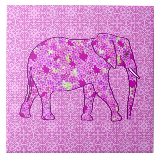 Elefante de flor - orquídea e magenta (Frente)