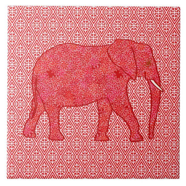 Elefante de flor - vermelho profundo e coral (Frente)