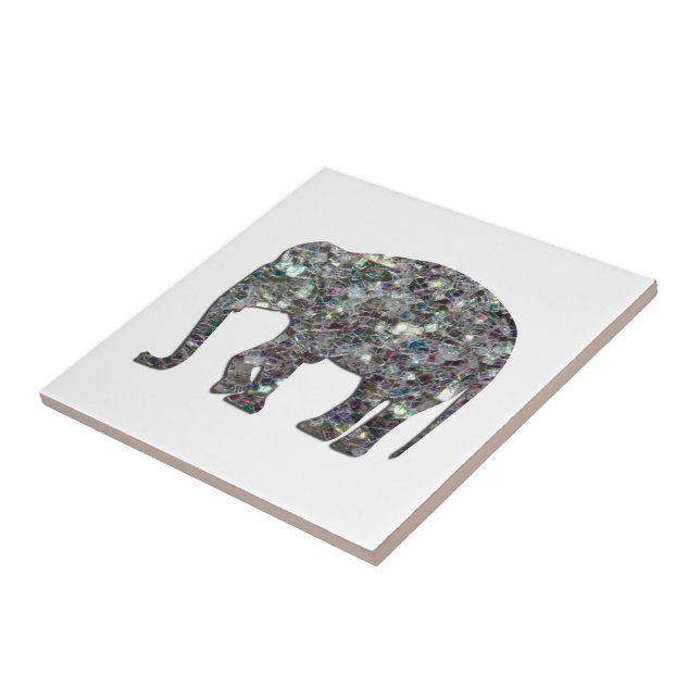 Elefante de mosaico prateado cintilante (Lateral)