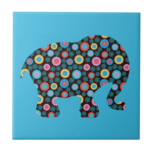 Elefante de padrão de flores em azul (Frente)