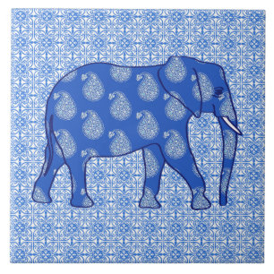 Elefante de Paisley - azuis cobaltos e branco