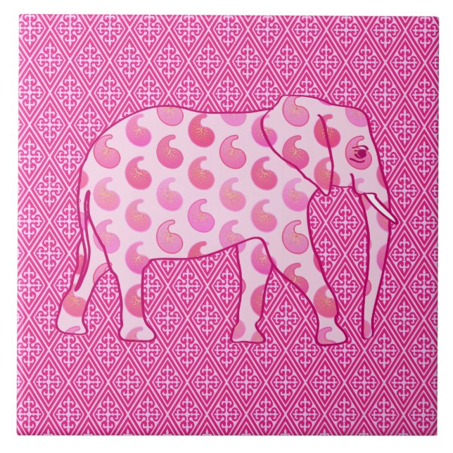 Elefante de Paisley - rosa-gelo e fuchsia (Frente)