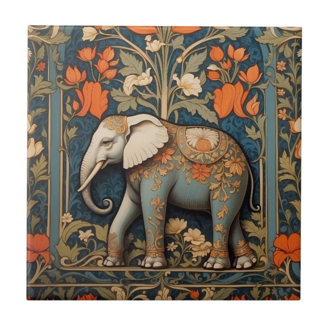 Elefante Decorado William Morris Inspirou Floral (Frente)