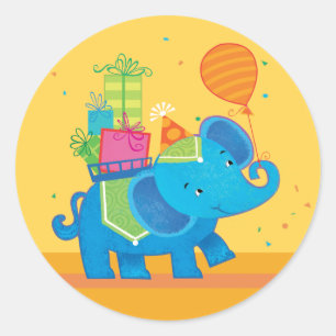 Elefante do aniversário com balões & etiqueta do
