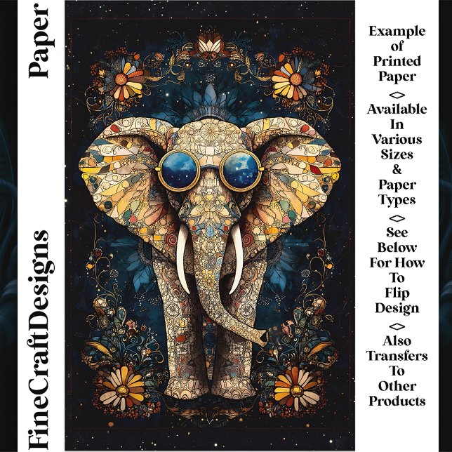 Elefante do mosaico Boho, óculos de sol, papel par (Criador carregado)