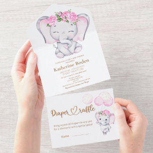 Elefante e Flor de Menina em Um Convite