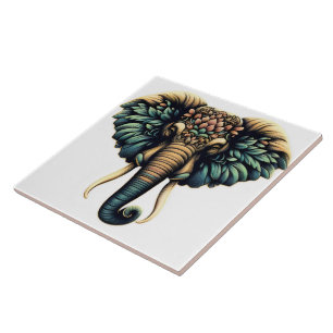 Elefante em flores e folhas vibrantes