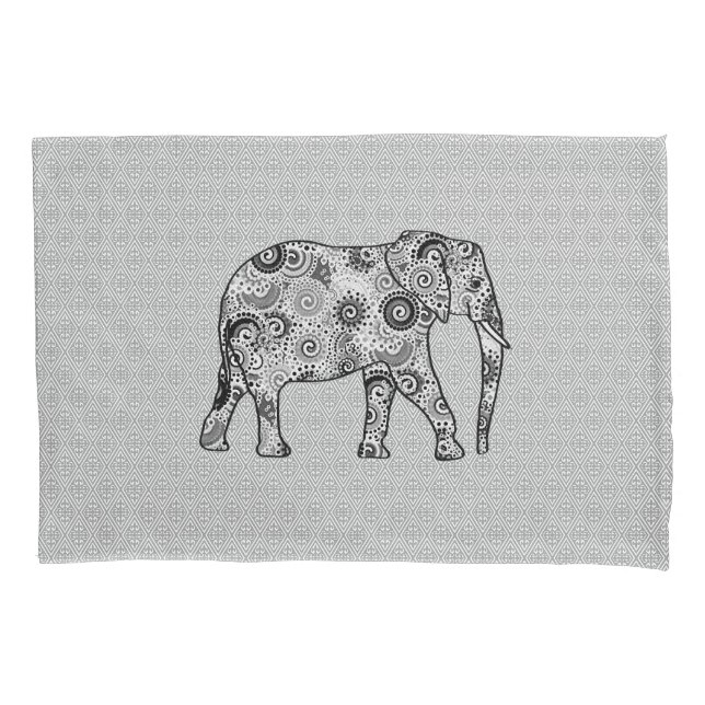 Elefante em redemoinho fractal - cinza, preto e br (Frente)