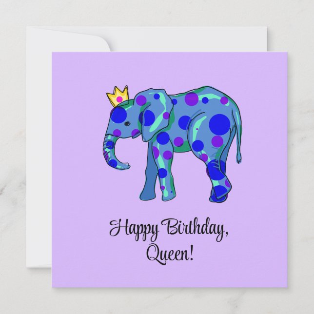 Elefante Feliz Aniversário Queen Flat Card (Frente)