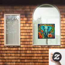 Elefante Floral Colorido Faux Vidro Estido