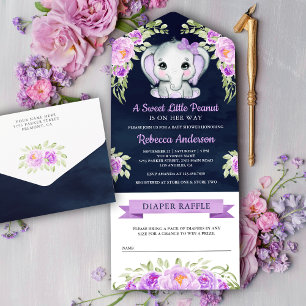 Elefante Floral com Laço Roxo Chuvinha Azul para C