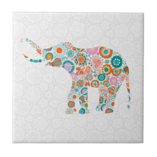 Elefante floral retro bonito colorido 4