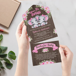 Elefante Floral Rosa Gêmeas Meninas Madeira Chá de