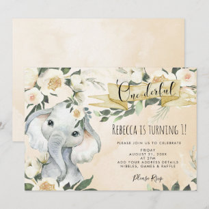 elefante floral, um convite de aniversário maravil