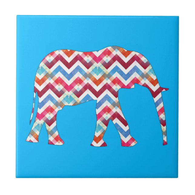 Elefante Funky de Chevron do ziguezague no azul da (Frente)