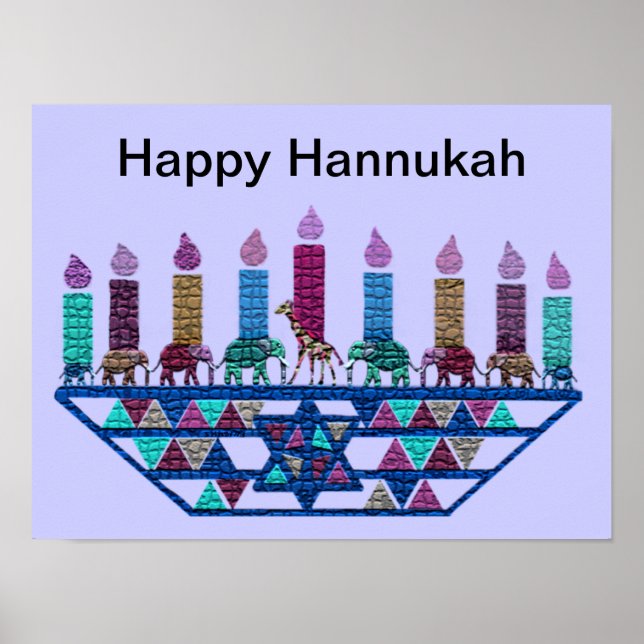 Elefante Geométrico Hannukah Menorah Impressão (Frente)