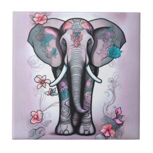 Elefante Indiano cinza Incorporado com Flores