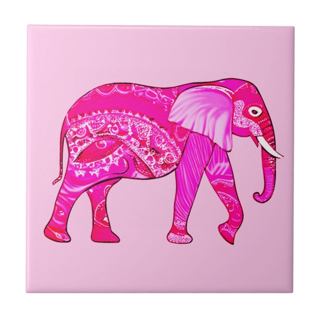 Elefante Indiano em um Patterno Árabe Rosa da Foss (Frente)