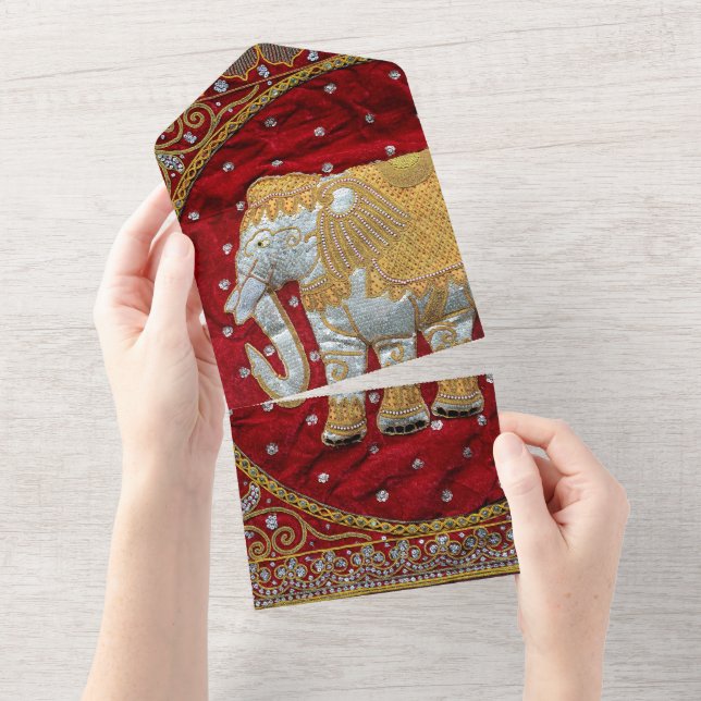 Elefante Indígena Vermelho e Dourado embelezado (Aba destacável)