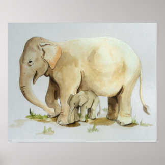 Elefante Mãe e Bebê Impressão 20x16