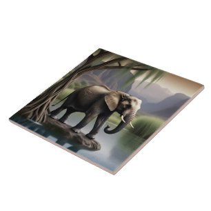 Elefante Majestoso no Tranquil Lakeside Dawn