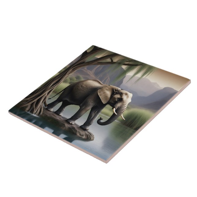 Elefante Majestoso no Tranquil Lakeside Dawn (Lateral)