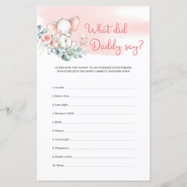 Elefante Menina Eucalipto O Que o Papai Disse jogo (Frente)