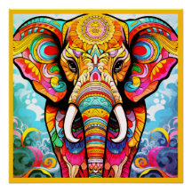 Elefante Mosaico Colorido em um Pôster de Parede B