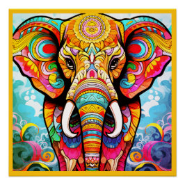 Elefante Mosaico Colorido em um Pôster de Parede B
