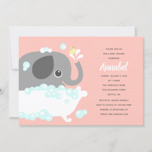 Elefante no Convite de Fundo Rosa de Banheira