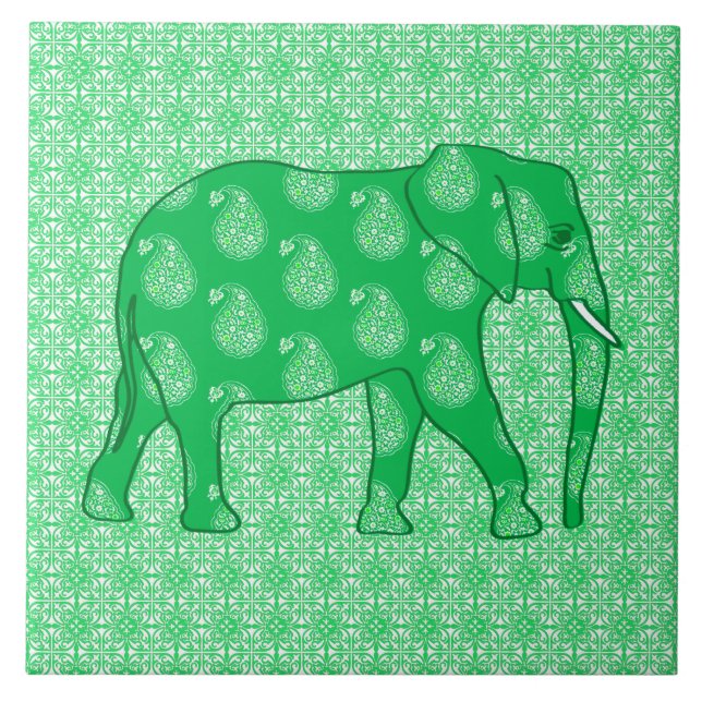 Elefante paisley - verde-jade e branco (Frente)