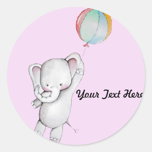 Elefante para bebês com adesivos cor-de-rosa-balão (Frente)