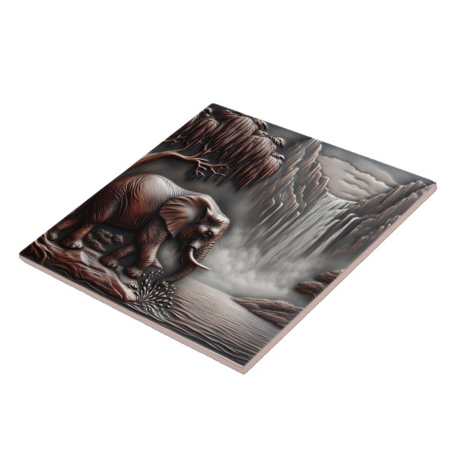 Elefante por cachoeira em Alivio esculpido (Lateral)