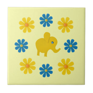 Elefante primavera amarelo, flores amarelas, azuis