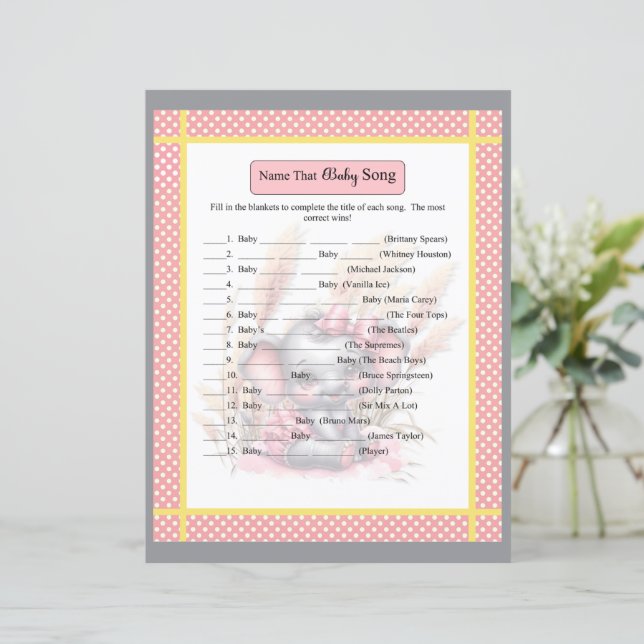 Elefante Rosa Doce - Jogo de Bebê Chá de fraldas (Em pé/Frente)