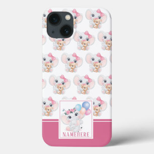 Elefante Rosa Girly com Padrão de Arco e Balão