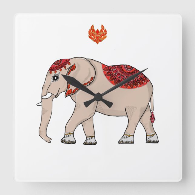 Elefante Tailandês Relógio de Parede. (Frente)