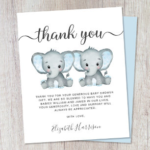 Elefante Twin Baby Boys Cartões de agradecimentos 