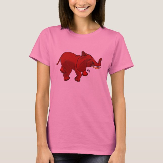 Elefante vermelho na camisa das senhoras (Frente)