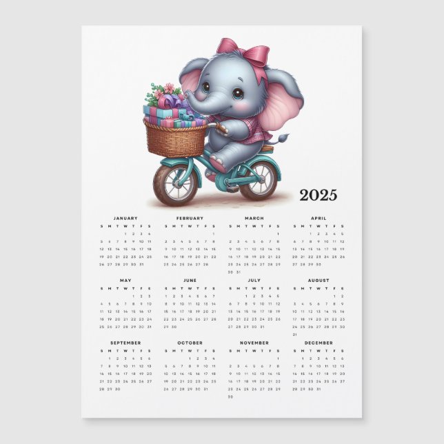 Elefante Whimsical em um Calendário de Íman Bicicl (Frente)