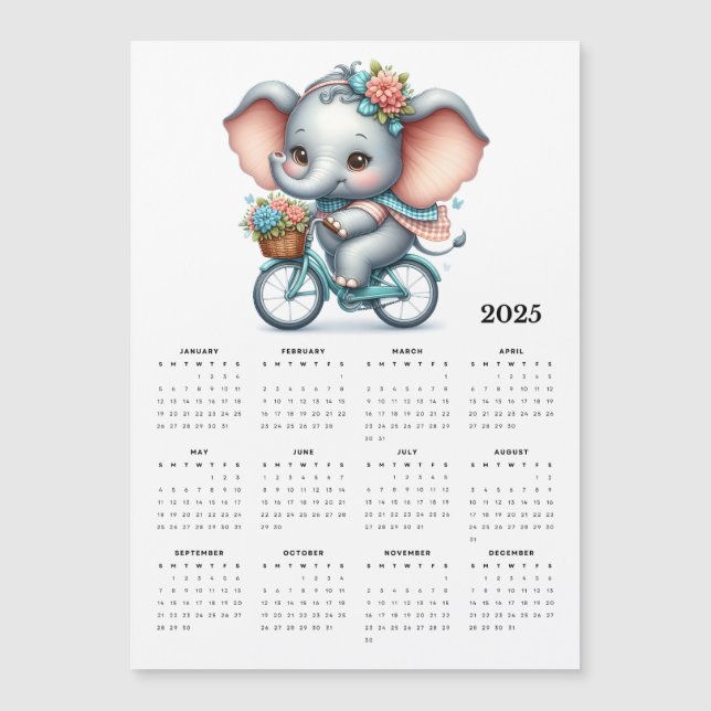 Elefante Whimsical em um Calendário do Magnet da B (Frente)