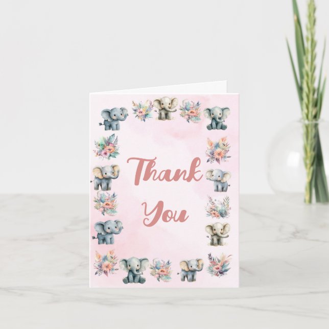 Elefantes Boho Jungle Flower Pink Cartões de agrad (Frente)