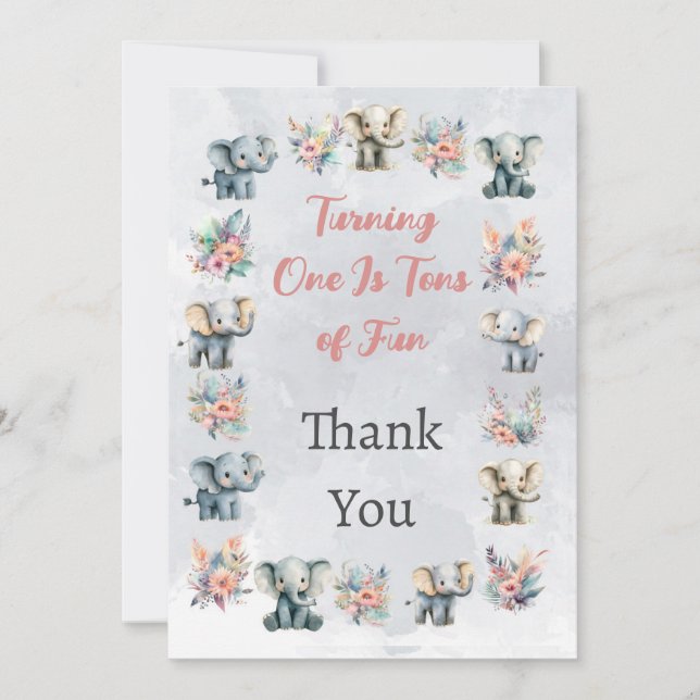 Elefantes Boho Jungle Flowers Cartões de agradecim (Frente)
