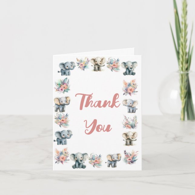 Elefantes e Cartões de agradecimentos de Flores Se (Frente)