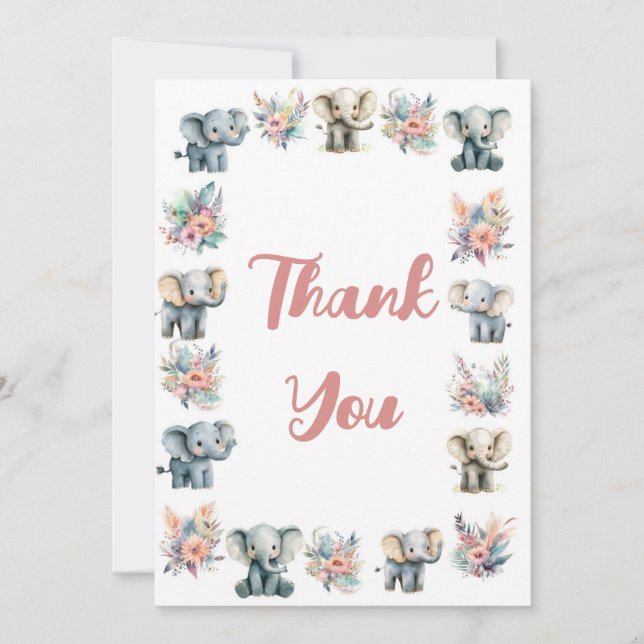 Elefantes e Cartões de agradecimentos de Flores Se (Frente)