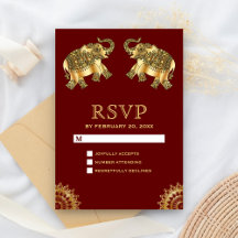 Elefantes Étnicos Dourados Vermelhos RSVP Indiano