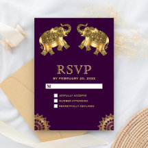 Elefantes Étnicos Ouro Roxo RSVP Indiano